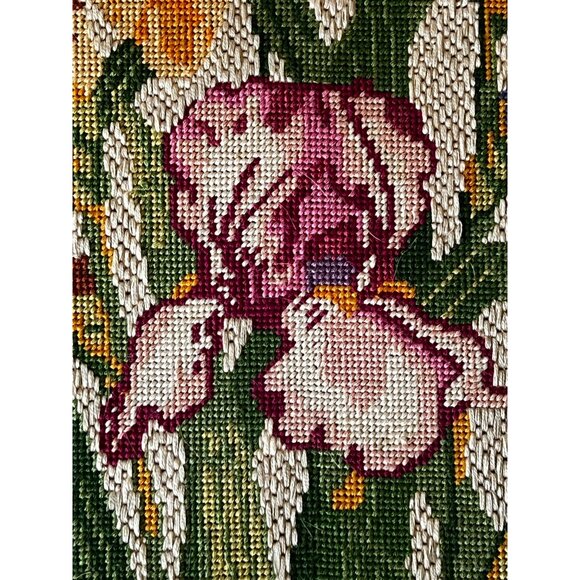 Hand-Stitched Needlepoint Iris Floral Canvas Art Unfinished w/ Materials & Bars - Picture 5 of 16
